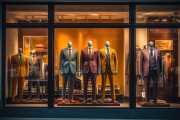 Elegant designer collection of men suit shop window