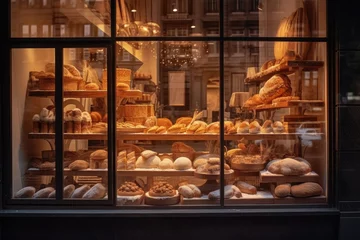 Fototapete Bäckerei Store window with a variety of breads