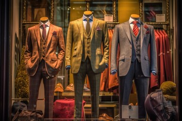 Fototapeta na wymiar Fancy, stylish store window displaying men suits