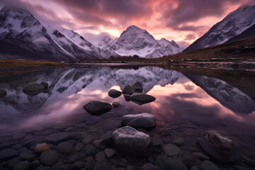 Fototapeta na wymiar white_peaks_are_reflected_in_the_mountains