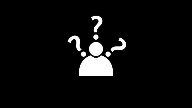 Question marks pop us on unknown user account profile icon, animation with alpha channel.  