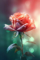 translucent red rose on blurred background close up