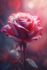 translucent pink rose on blurred background close up