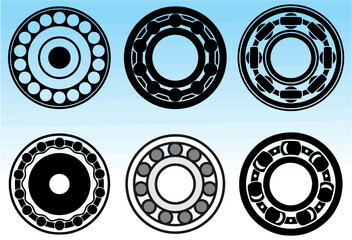 Set of different Ball bearings, rolling bearing, industry icon, mechanical part of machines. Editable vector design. Easy to edit and reuse. eps 10. - obrazy, fototapety, plakaty
