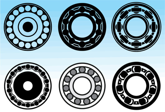 Set of different Ball bearings, rolling bearing, industry icon, mechanical part of machines. Editable vector design. Easy to edit and reuse. eps 10.