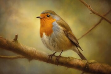 Portrait of European Robin (Erithacus rubecula) perching. Generative AI