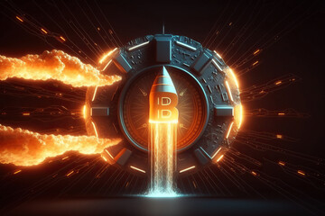 ai generated Illustration alphabet b on rocket  flying high