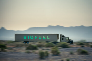 truck on the road with the text Biofuel
