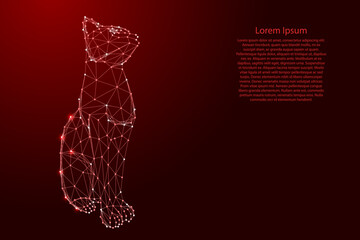 Panther black sitting, cat jaguar from futuristic polygonal red lines and glowing stars