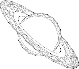 Saturn planet with rings, from abstract futuristic polygonal black lines and dots. Low poly concept. Vector illustration. © elenvd