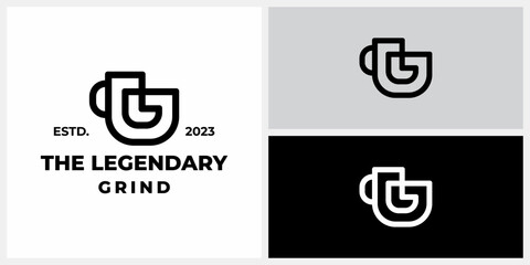 The Legendary Grind Letter LG GL with Cup Continuous Line Logo design. Icon Symbols Vector EPS 10.