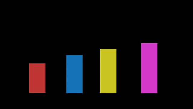 Growing up graph animation with alpha channel. Multi color raising graph with transparent background.