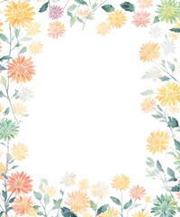 Fototapeta na wymiar Watercolor drawing with chrysanthemums and leaves. Mother's Day card. Floral pattern for wallpaper or fabric. Templates for design, botanical illustration in watercolor style. Generative AI