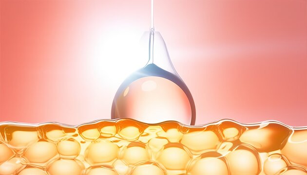 Cosmetic serum Oil drop on skin cell, Skin Repair, moisturizer, collagen serum, advertising background ready to use, 3D rendering