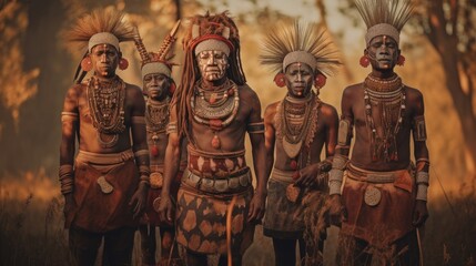 Men of African tribe, natural background. Ai Generative.