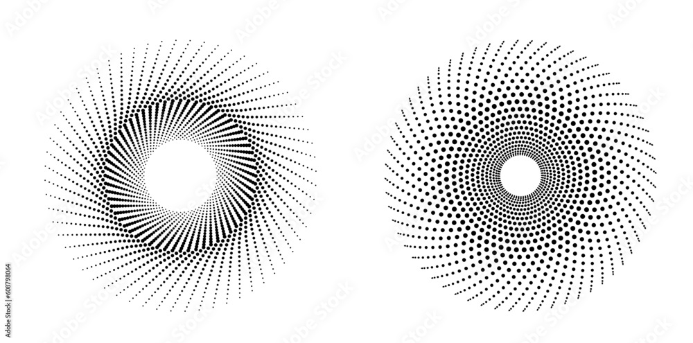 Poster abstract spiral black dots white design element on white background of twist lines. vector illustrat