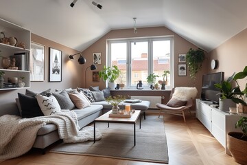 Fototapeta na wymiar nterior of living room with sofa, modern home. Generative AI Technology