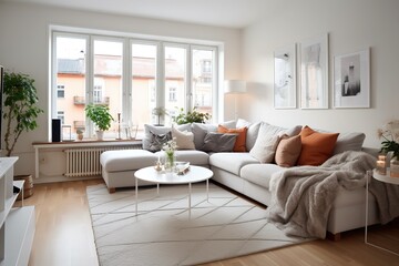 nterior of living room with sofa, modern home. Generative AI Technology