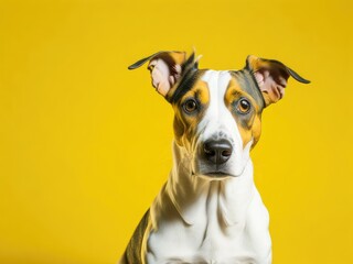 jack russell terrier dog on studio yellow background. ai generative