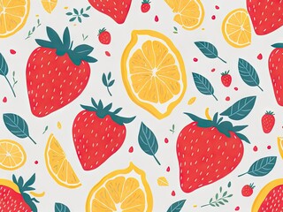 lemon and strawberry Watercolor on white background. ai generative