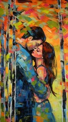 Plakat Couple kissing in the park. Love. Generative AI