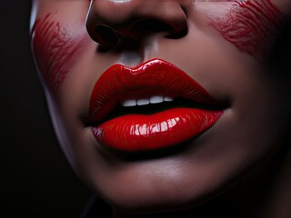 Obraz premium Red lipstick on black background. ai generative