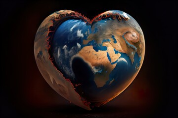 Earth day concept. Heart-shaped globe. AI generative