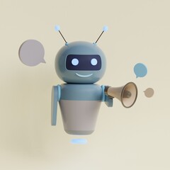 Robot with megaphone. 3d render illustration