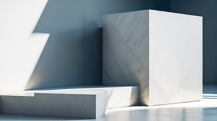 Square geometric design step concrete podium with shadows generative ai