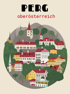 Perg: Postcard design with a scene in Austria and the city name Perg