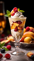 Ice cream dessert with fruits created with genertive AI.
