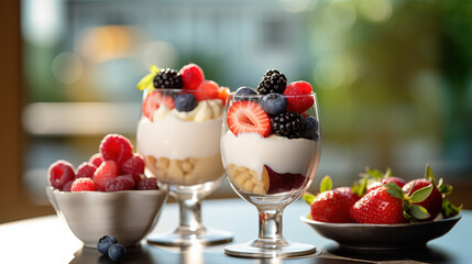 Ice cream dessert with fruits created with genertive AI.