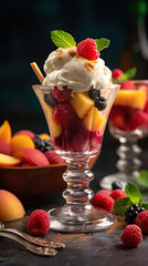 Ice cream dessert with fruits created with genertive AI.