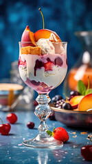 Ice cream dessert with fruits created with genertive AI.