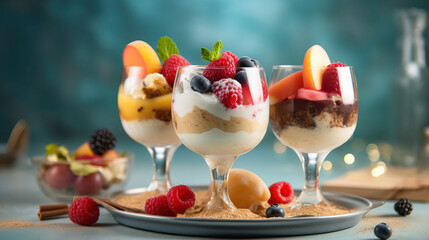 Ice cream dessert with fruits created with genertive AI.