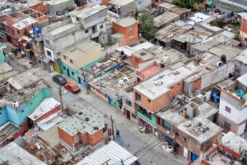 Photo of an aerial view of the vibrant cityscape of La Villa 31 in Argentina