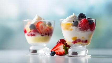 Ice cream dessert with fruits created with genertive AI.
