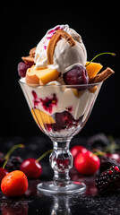 Ice cream dessert with fruits created with genertive AI.
