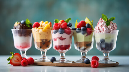 Ice cream dessert with fruits created with genertive AI.