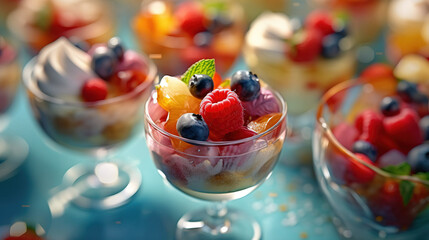 Ice cream dessert with fruits created with genertive AI.