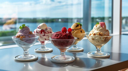 Ice cream dessert with fruits created with genertive AI.