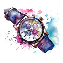 Hand watch or clock in watercolor style. Generative ai.