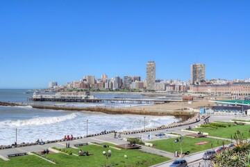 Photo of a beautiful beach with a stunning cityscape in the background in Mar del Plata, Argentina