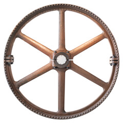 Old cast iron cogwheel isolated on white background. Antique Large gear wheel