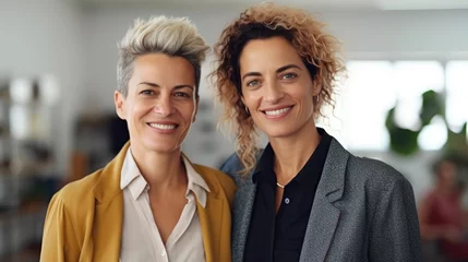 Foto op Plexiglas Smiling female business partners looking at the camera at their place of work. Generative AI © Adriana