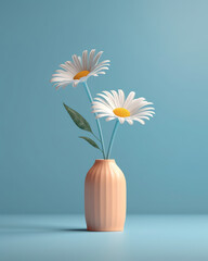 White chamomile in vase, minimalistic, generative ai 