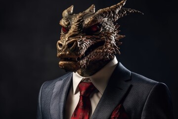 Chinese dragon in a suit and tie. Generative AI.