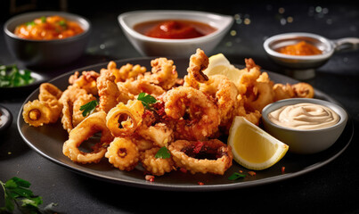 calamari grilled delicious seasoning spices on the table