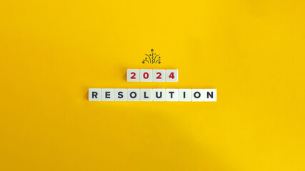 Resolution 2024 Banner and Concept Image. Letter Tiles on Yellow Background. Minimal Aesthetic.