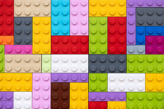 Smolensk, Russia - June 01, 2023: colorful lego blocks background closeup